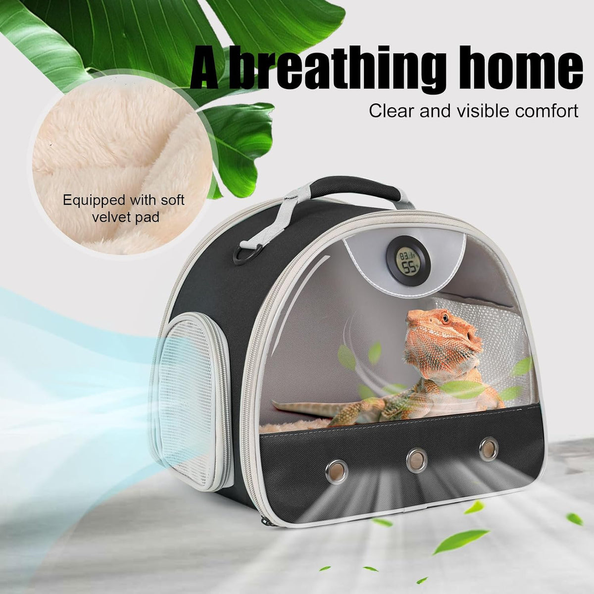 bearded dragon carrier, reptile travel bag with built-in showing dimensions
