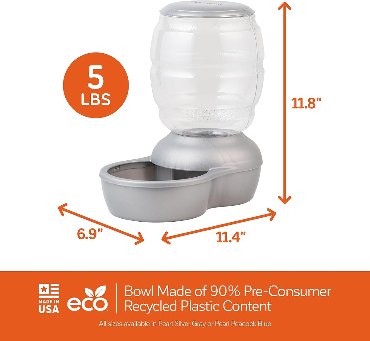 petmate replendish automatic cat and dog feeder, 5lb showing dimensions