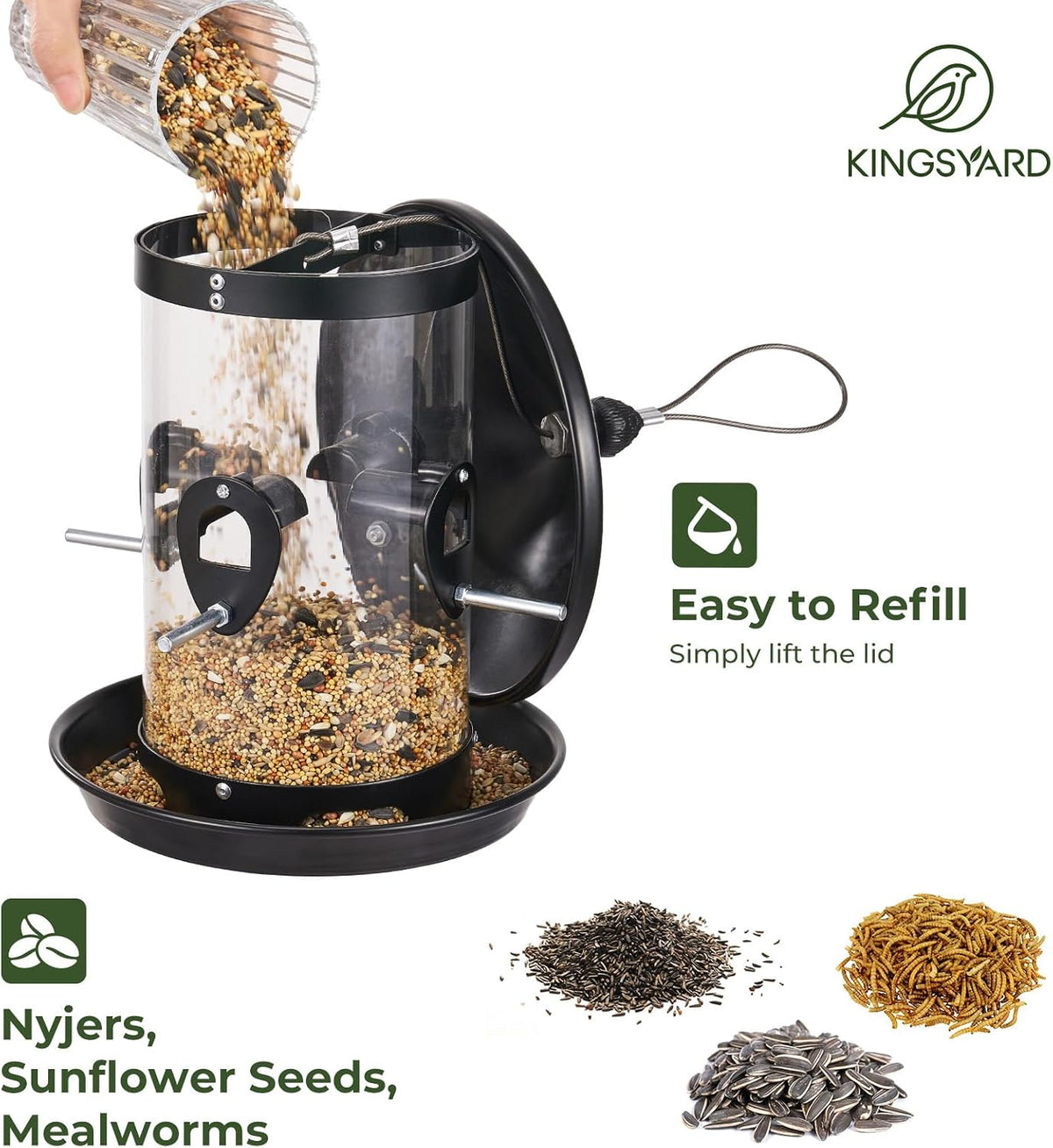 kingsyard large metal bird feeder for outdoors hanging, side view