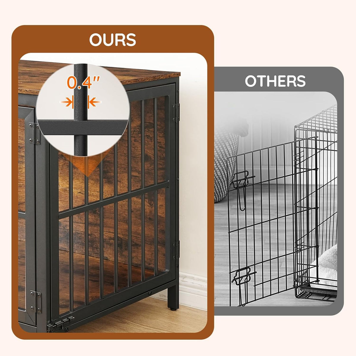 hoobro heavy duty dog crate furniture, 39.4" wooden showing dimensions