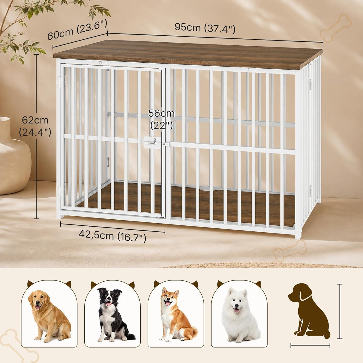 yatiney foldable dog crate furniture, 37.4" dog kennel on a desk or shelf