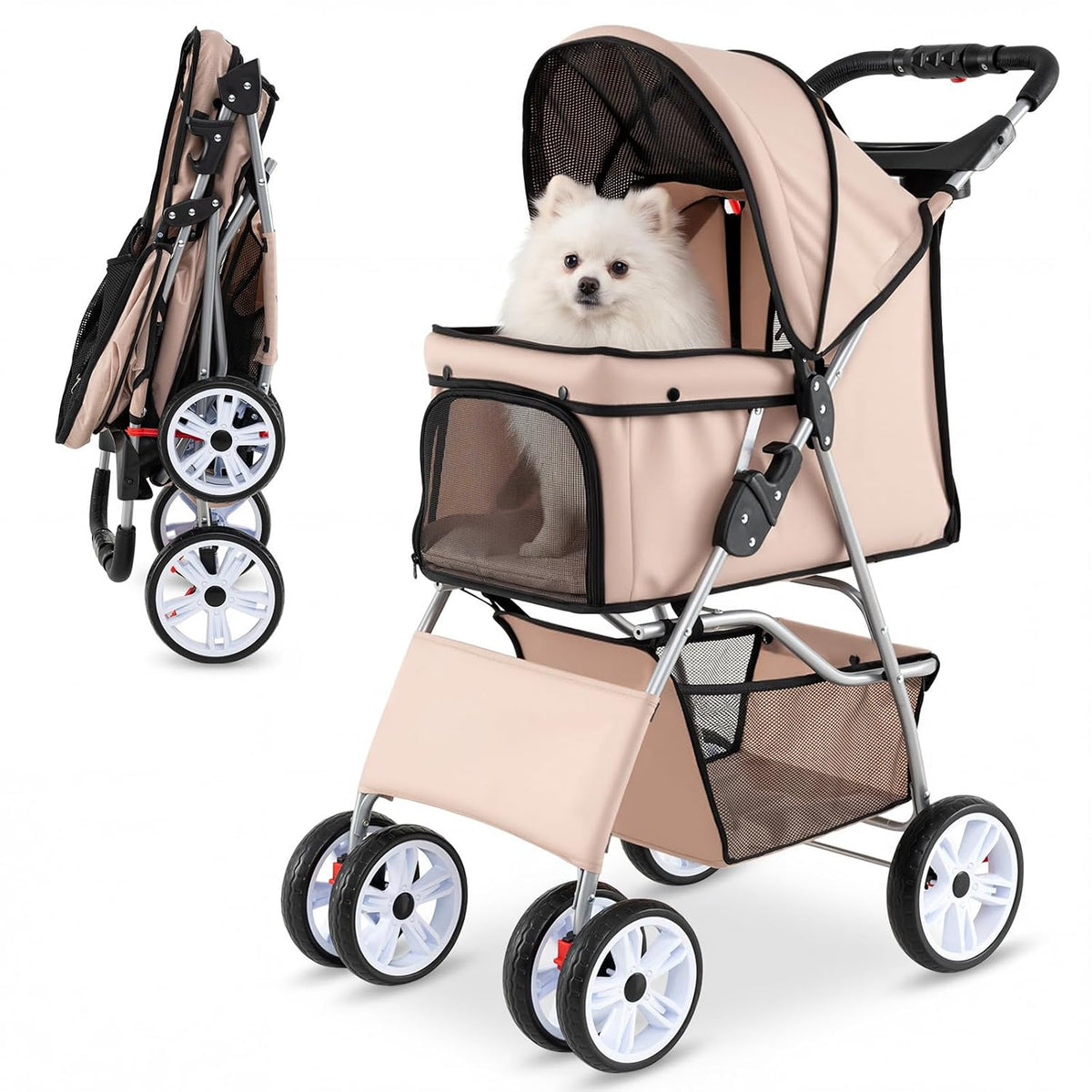 petsite 4 wheels pet stroller, foldable dog strollers, main product view