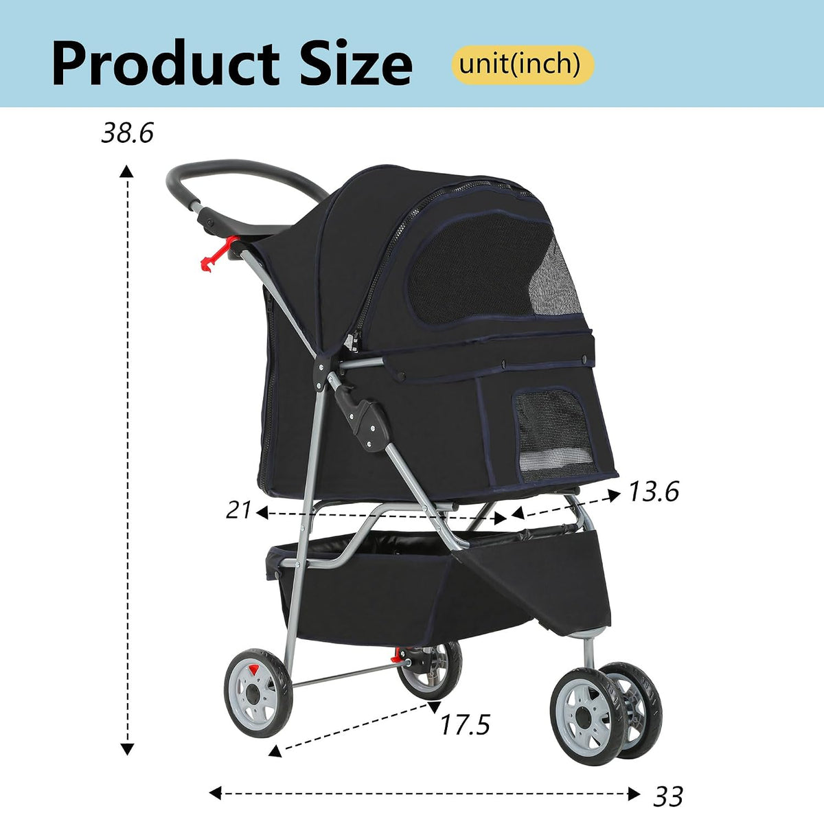 fdw pet stroller 3-wheel durable foldable cat dog, package contents