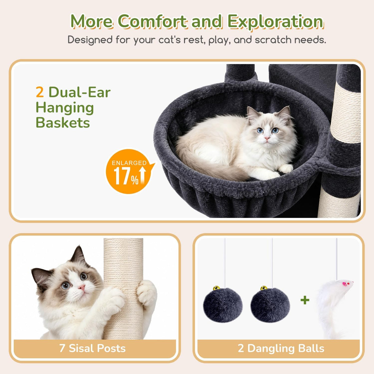 globlazer 74in heavy duty cat tree tower for, side view