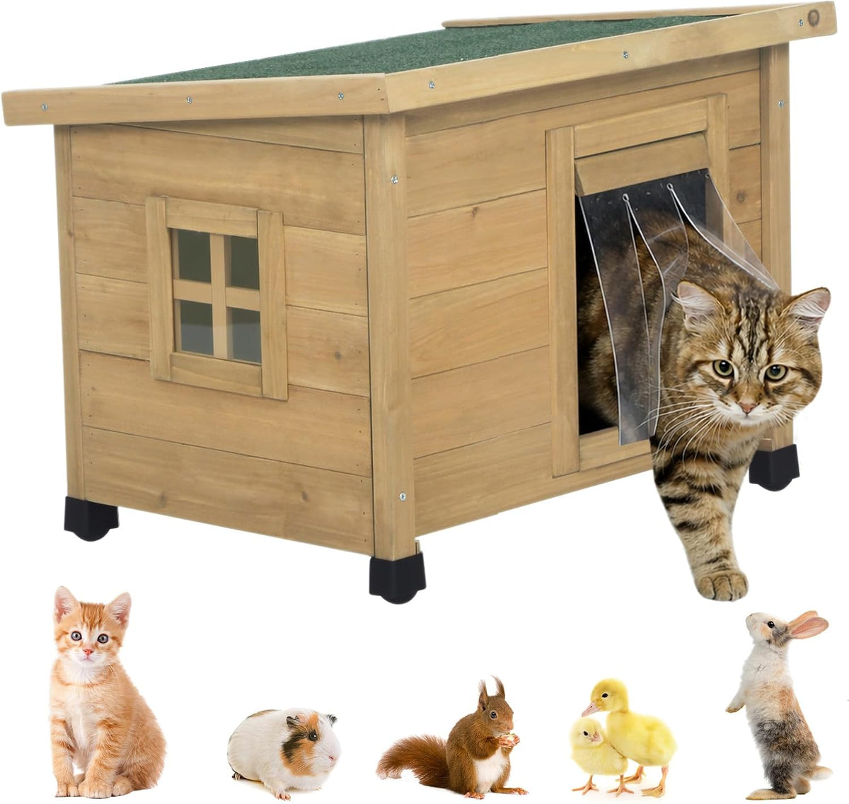 agitree outdoor wooden pet house, weatherproof winter shelter, main product view