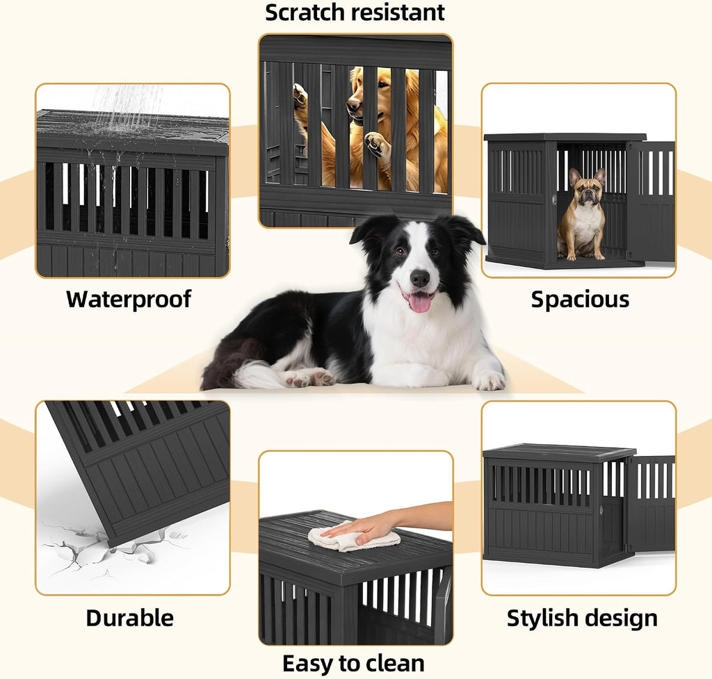 30 inch small dog crate furniture, black showing dimensions