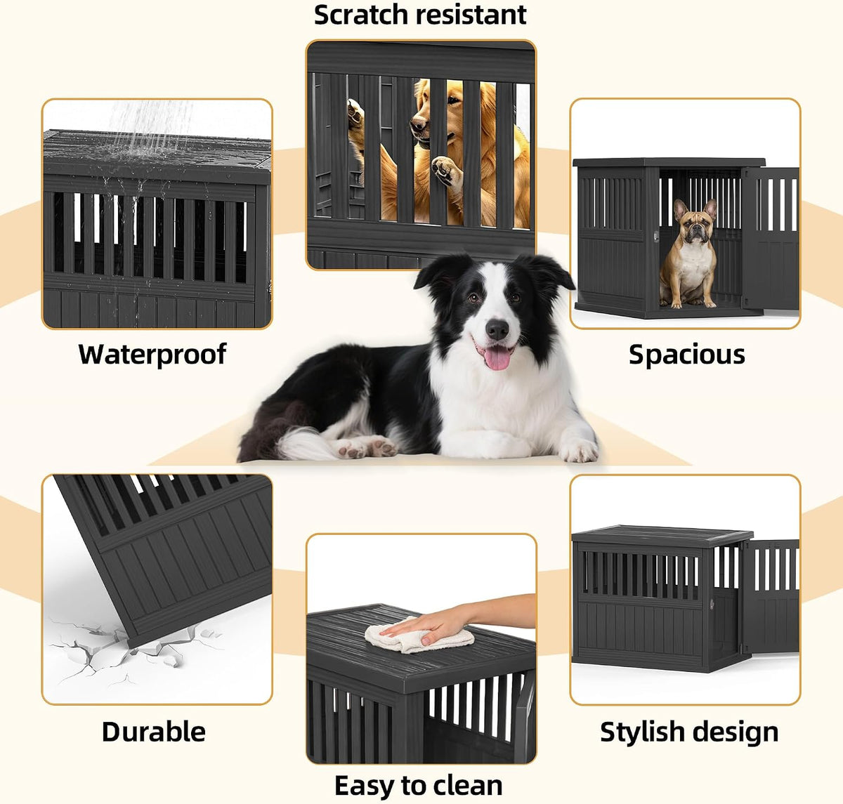 30 inch small dog crate furniture, black showing dimensions