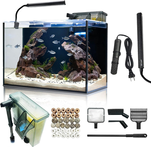10 gallon aquarium set glass fish tank, heater, main product view
