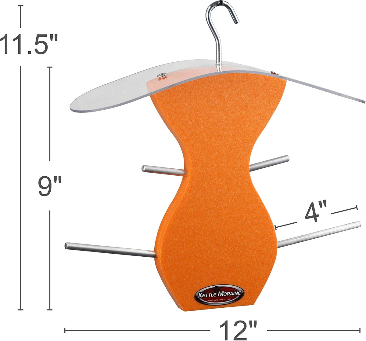 kettle moraine curved oriole orange fruit feeder, close-up detail