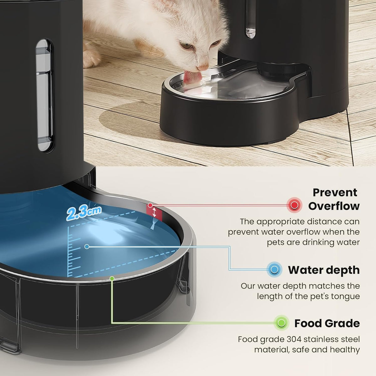 czpet automatic 4l/135oz/1gal cat water dispenser with stainless, side view