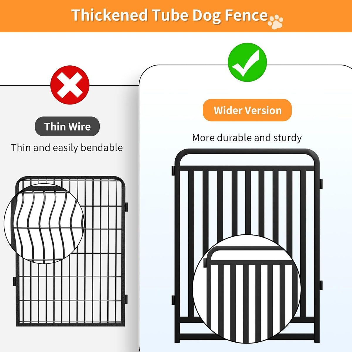 thickened metal tube dog playpen outdoor, low threshold shown in use