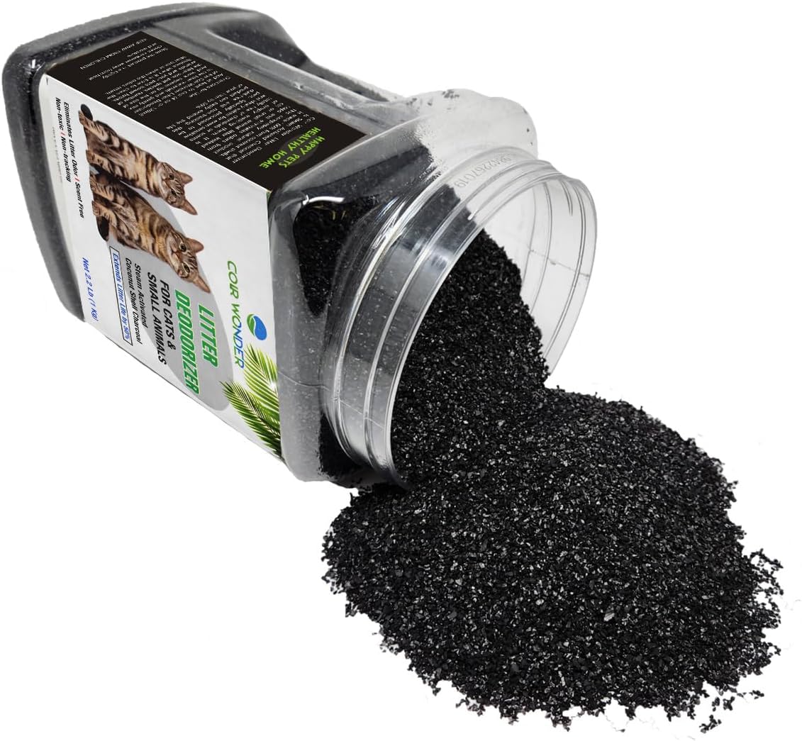 coir wonder cat litter deodorizer – 2.2 lb shown in use