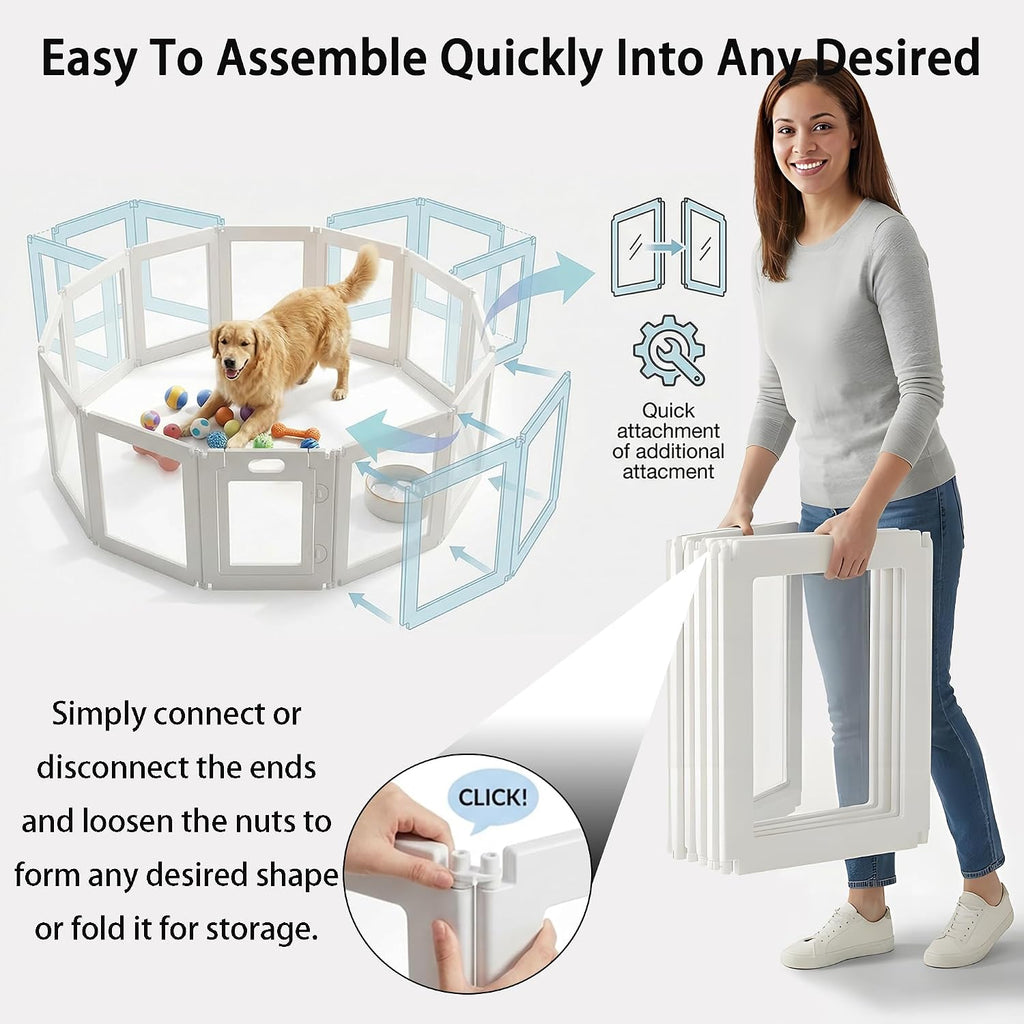 free angle plastic dog playpen, all-in-one assemble playpen, close-up detail