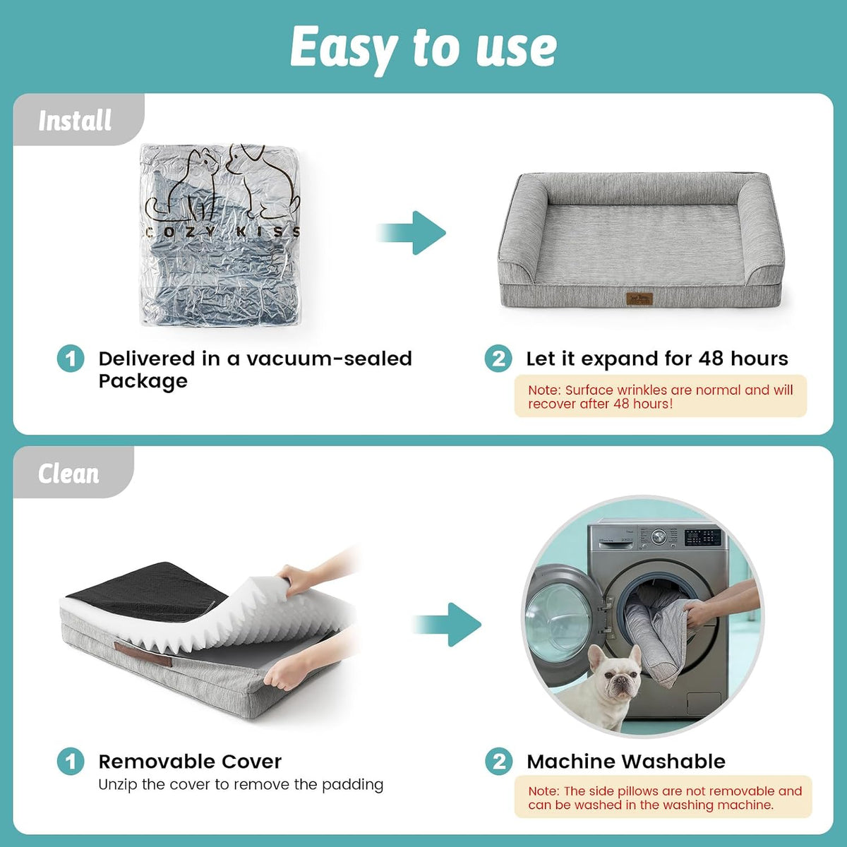 cozy kiss cooling dog bed for large dogs, package contents