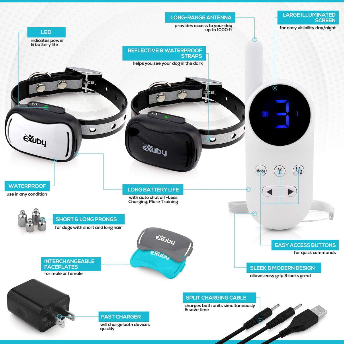 exuby tiny dual shock collar - smallest collar showing dimensions