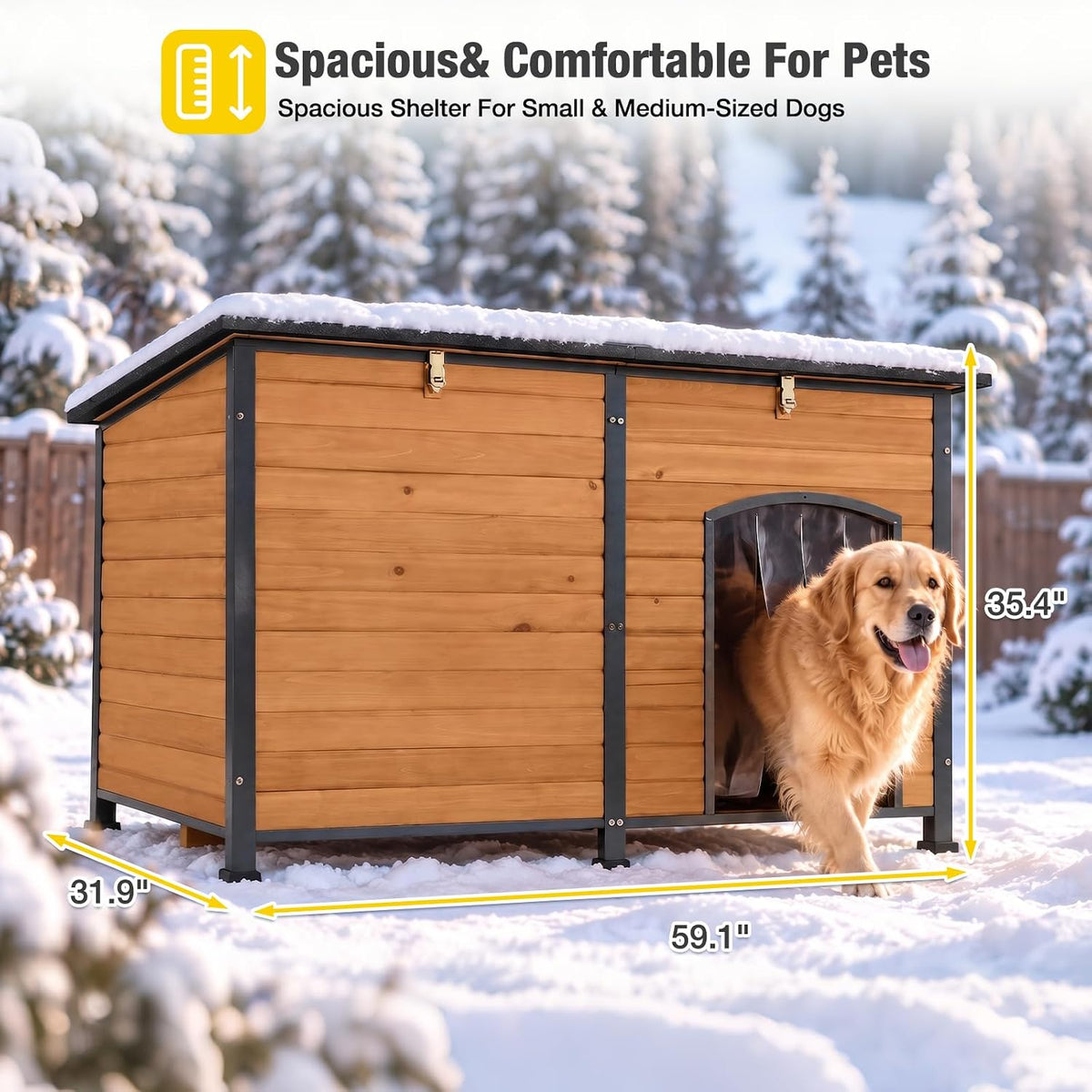 aivituvin heated dog house outdoor with heating pad, front angle view
