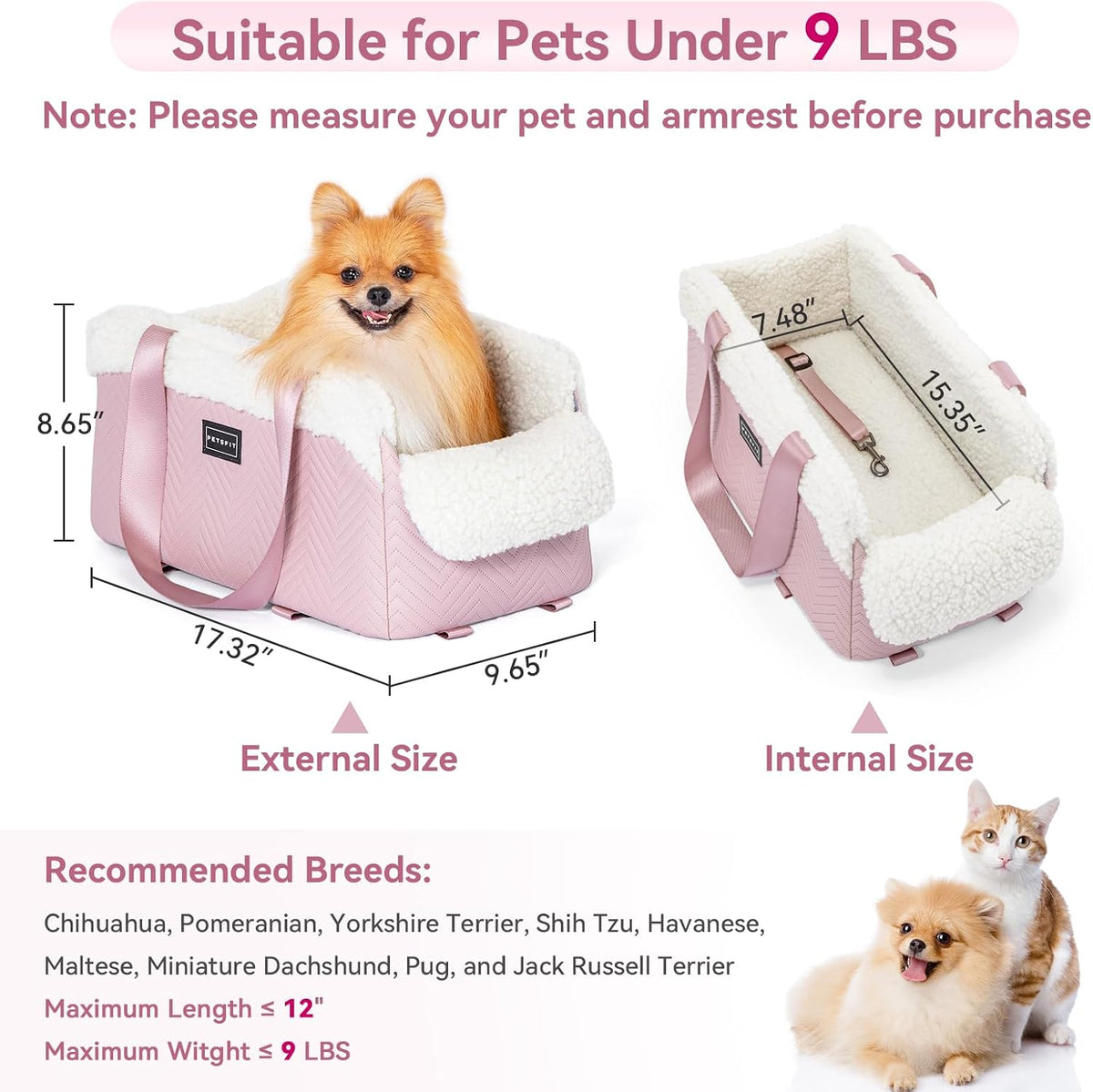 petsfit cat car seat, portable console dog car, side view