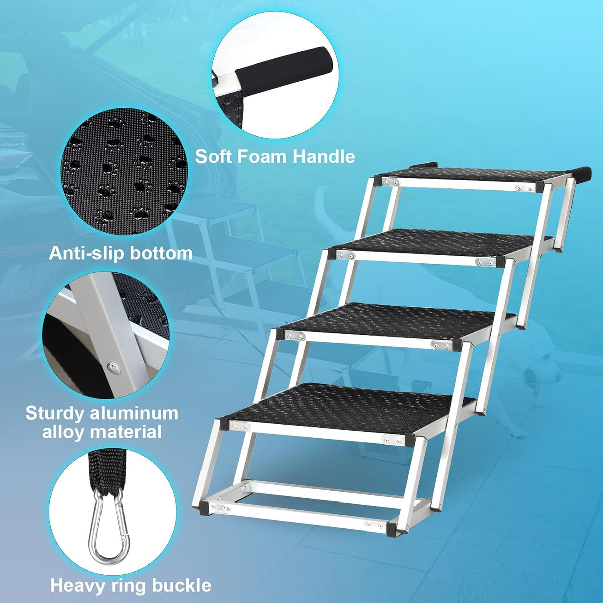 uross dog stairs for car 4 steps suitable, close-up detail