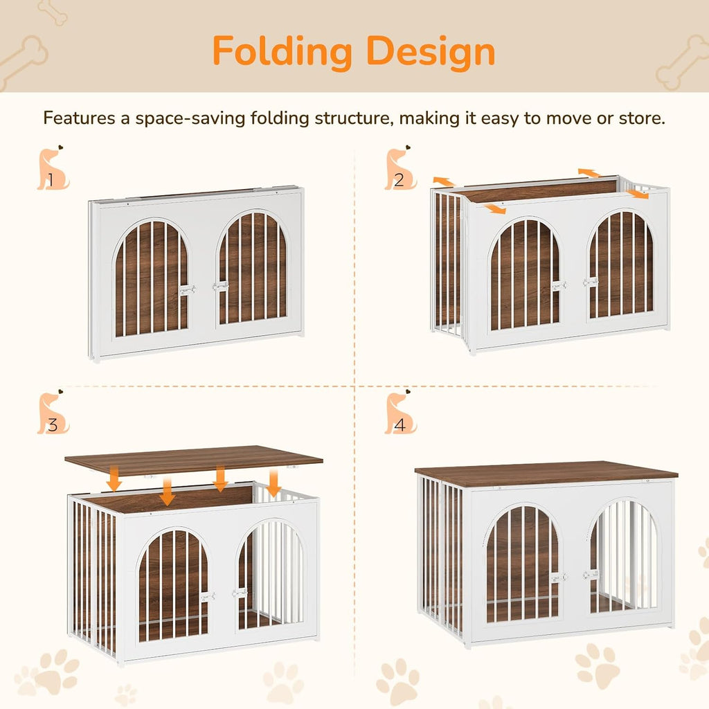 yatiney 37.4" dog crate furniture foldable, assembly-free dog, close-up detail