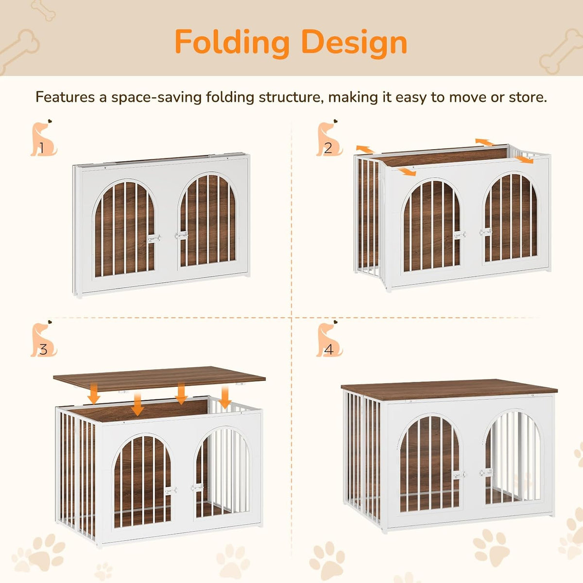 yatiney 37.4" dog crate furniture foldable, assembly-free dog, close-up detail