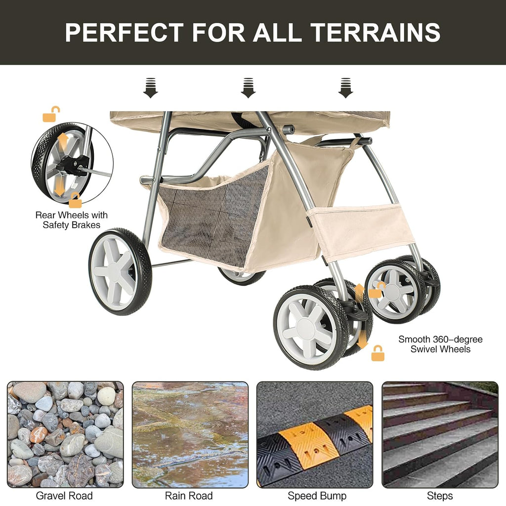 4-wheel pet stroller for small dogs and cats, close-up detail