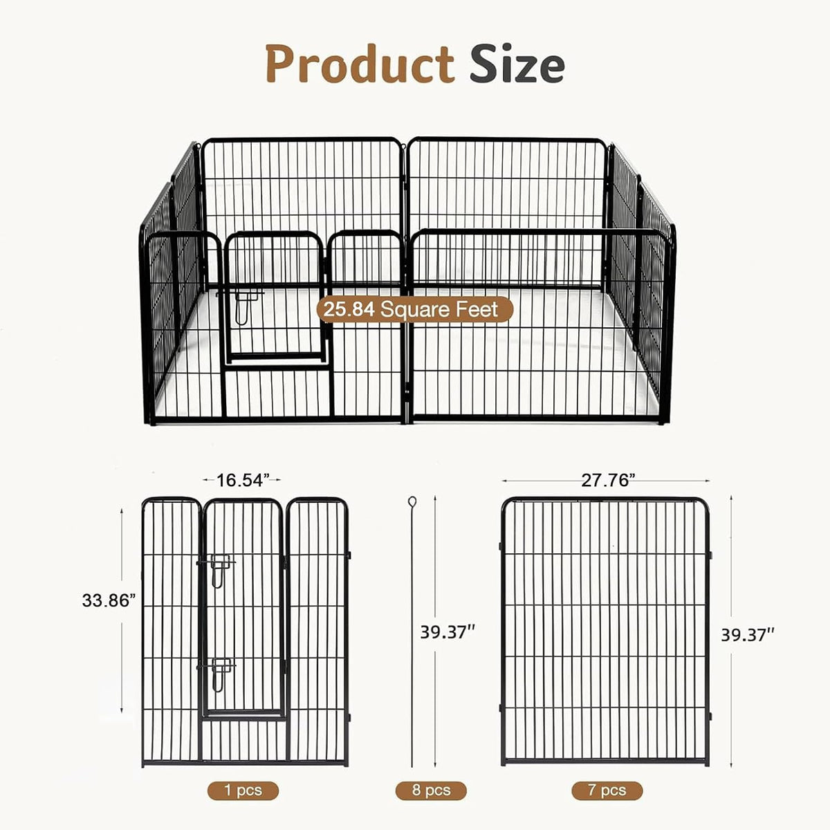 dumos dog playpen 40 inch 8 panels indoor showing dimensions