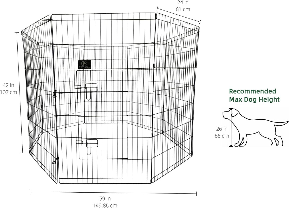 pjyucien puppy playpen with bottom pad and door, side view