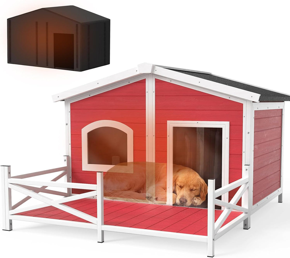 large dog house with porch, outdoor dog house, main product view