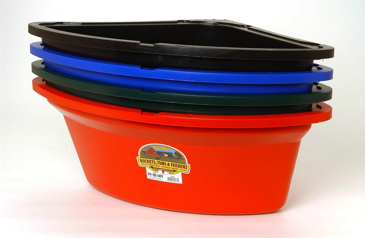 little giant plastic corner feeder bucket (red) durable shown in use