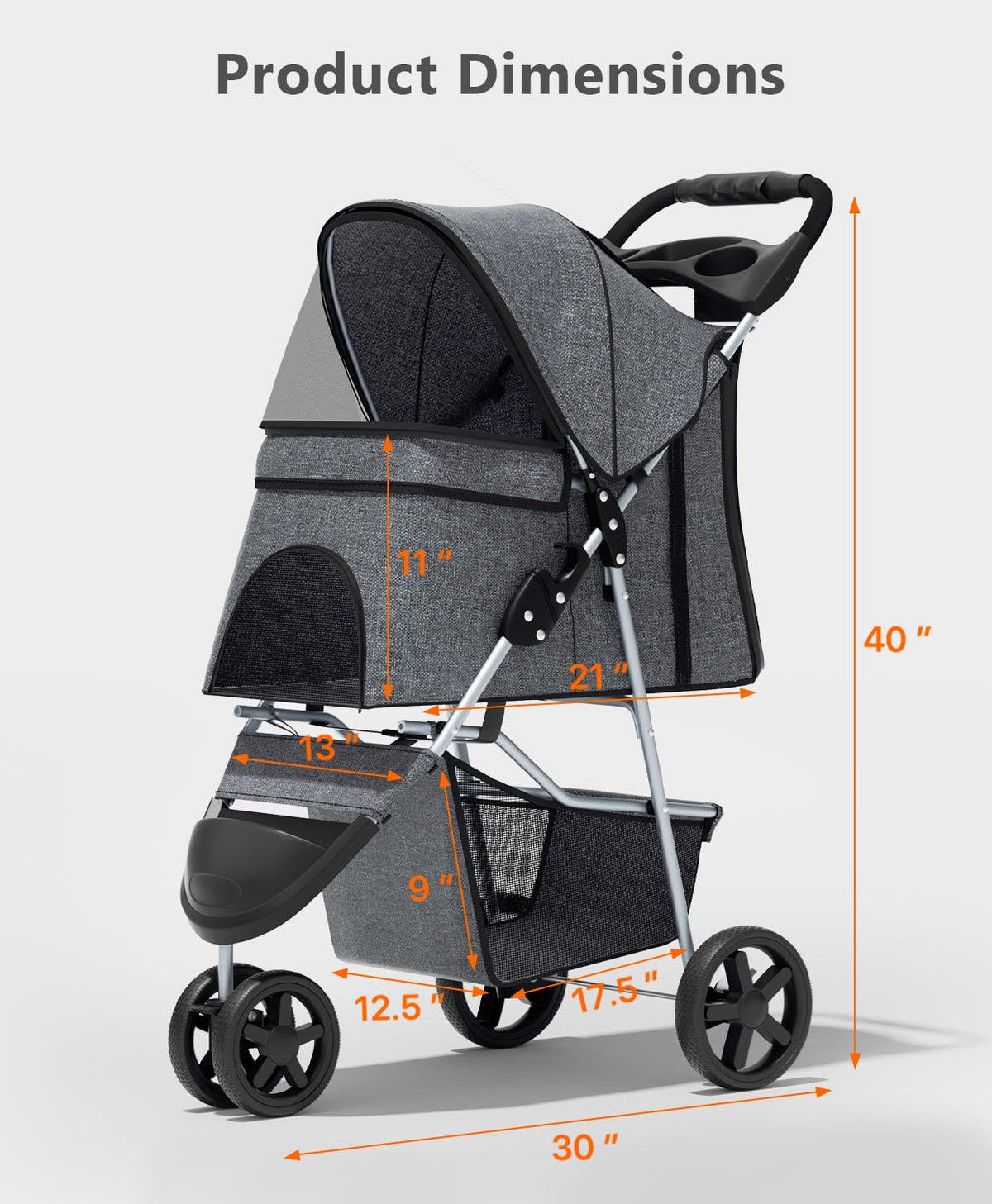 os motor 3 wheels pet stroller for small shown in use