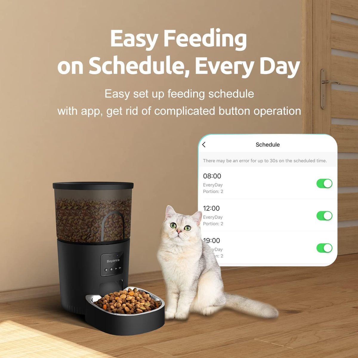 boyarca automatic cat feeders with app,wifi tuya smart, close-up detail