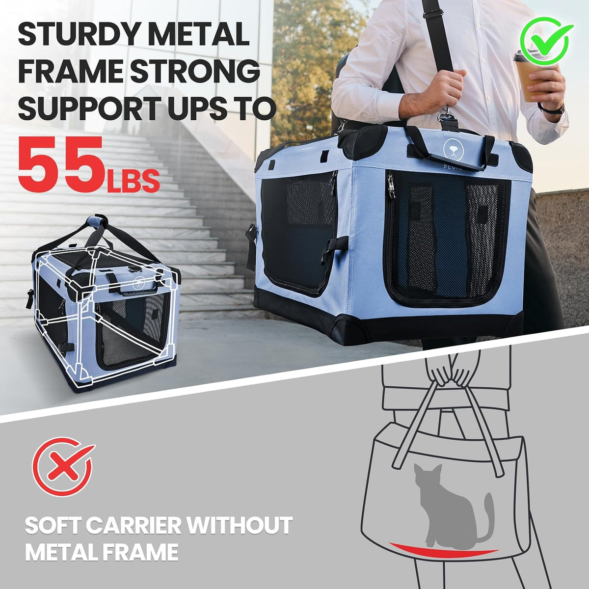 pegic extra large cat carrier, blue, side view