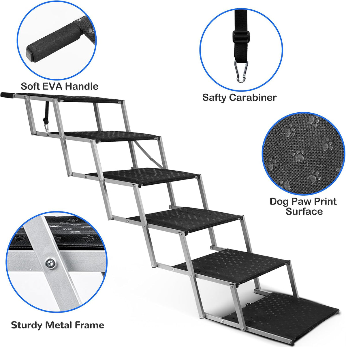 foldable dog stairs for car,17" extra wide pet, close-up detail