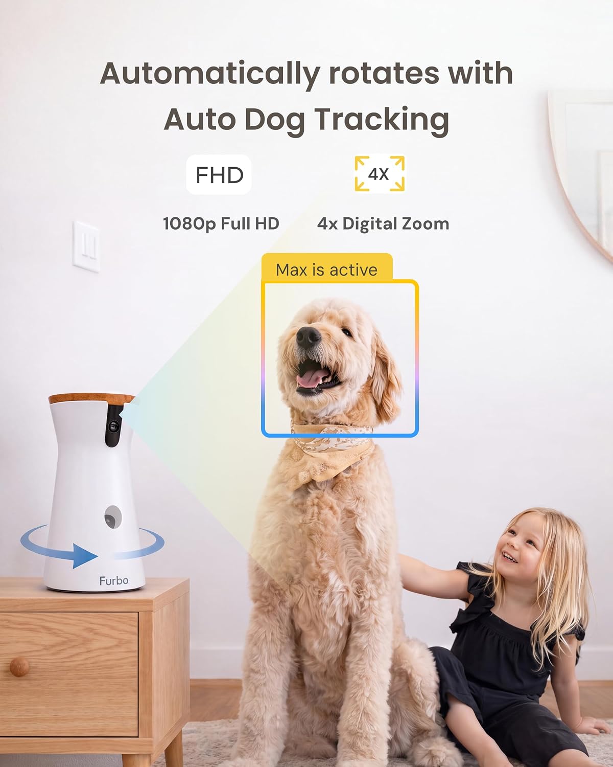furbo 360° dog camera [6-month subscription included] showing dimensions
