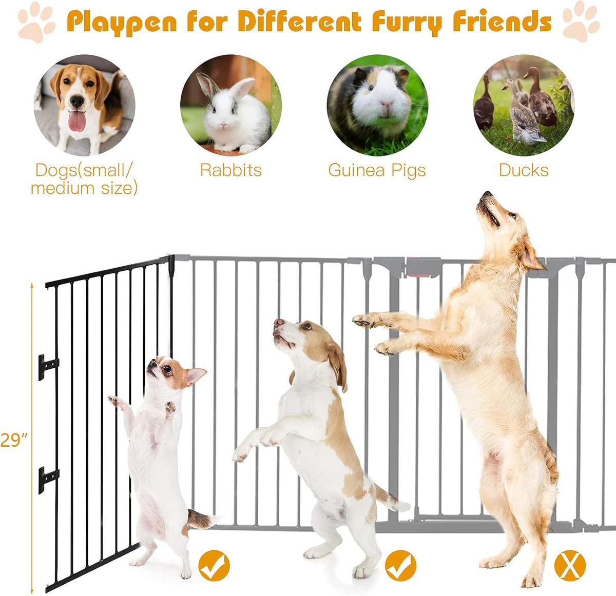 petsite 121" extra wide pet gate & playpen showing dimensions