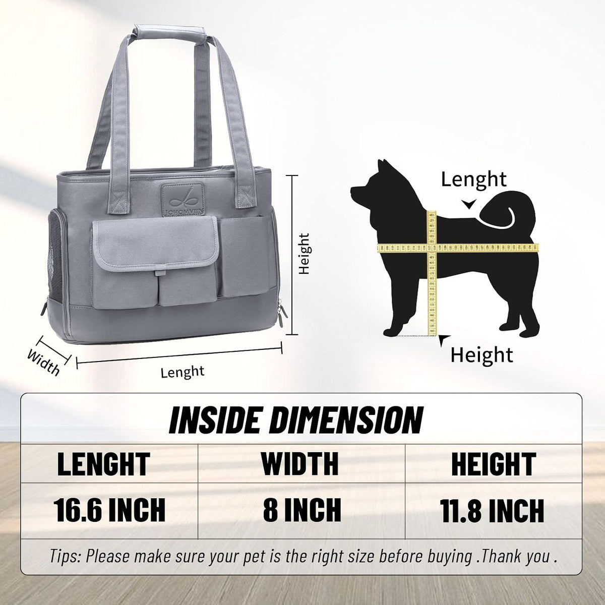 dog carrier, cat carrier, pet carrier, foldable waterproof showing dimensions