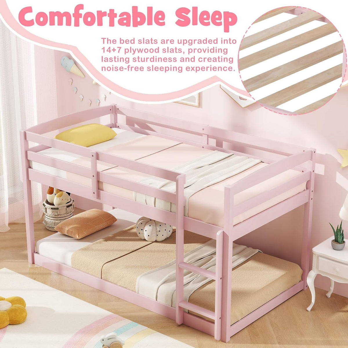 mat expert bunk bed twin over twin, low showing dimensions