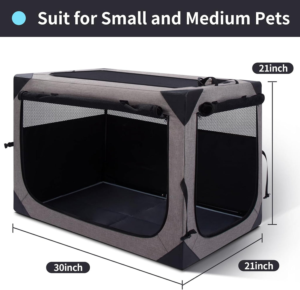 zikopomi 30 inch portable soft foldable dog crate, side view