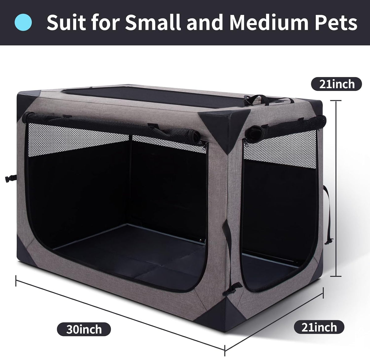 zikopomi 30 inch portable soft foldable dog crate, side view