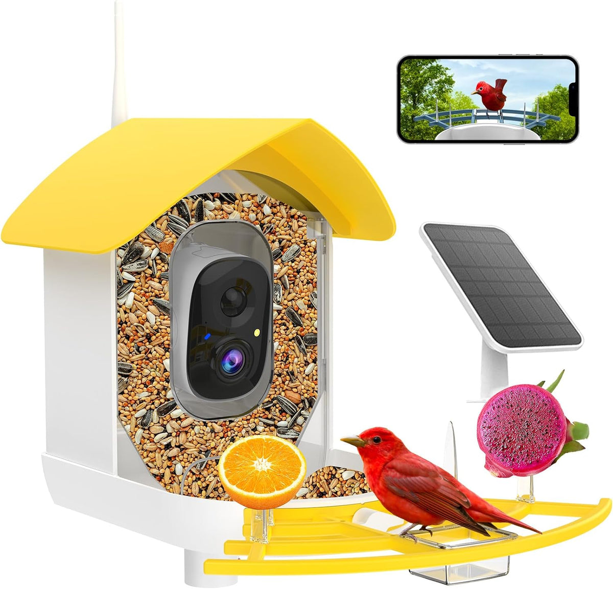 fazoxo bird feeder with camera,birds house camera,solar powered,yellow, main product view