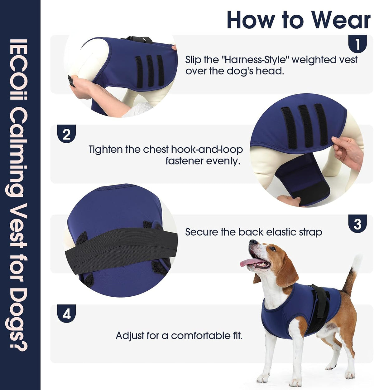 iecoii dog anxiety vest stretch gentle pressure calming on a desk or shelf