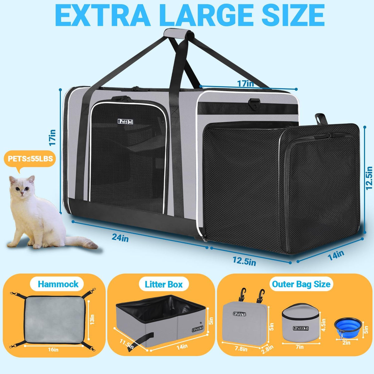 petskd side expandable extra large cat carrier with, close-up detail