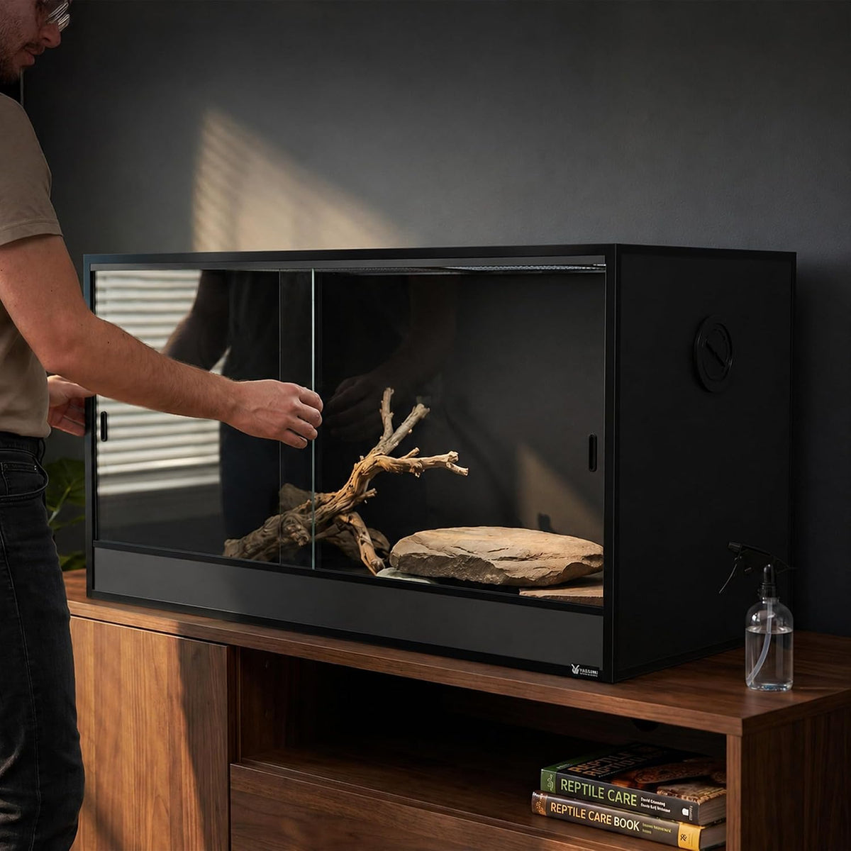 120 gallon reptile enclosure 48x24x24–premium tempered glass terrarium, side view