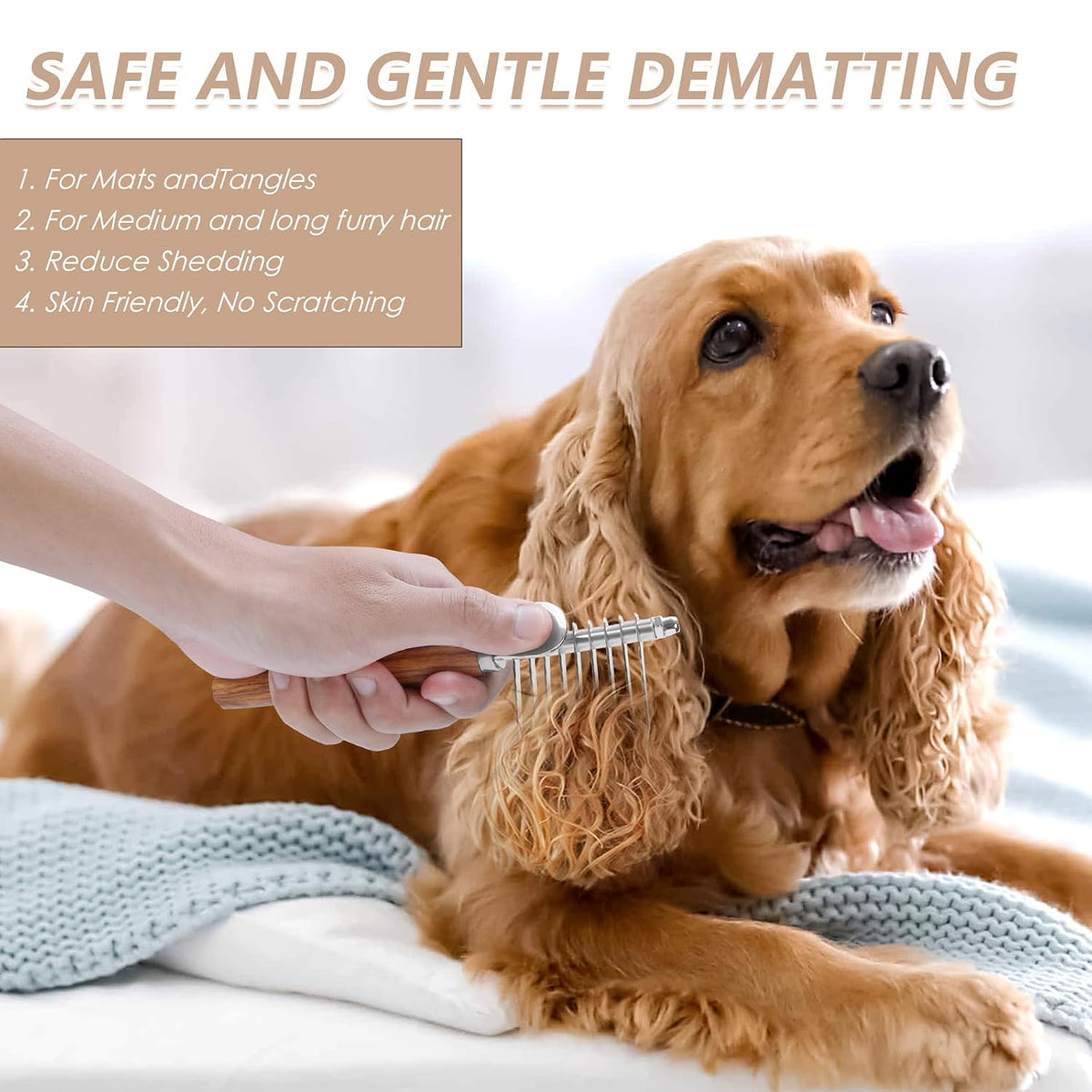 3-piece dog slicker brush & dematting rake set showing dimensions