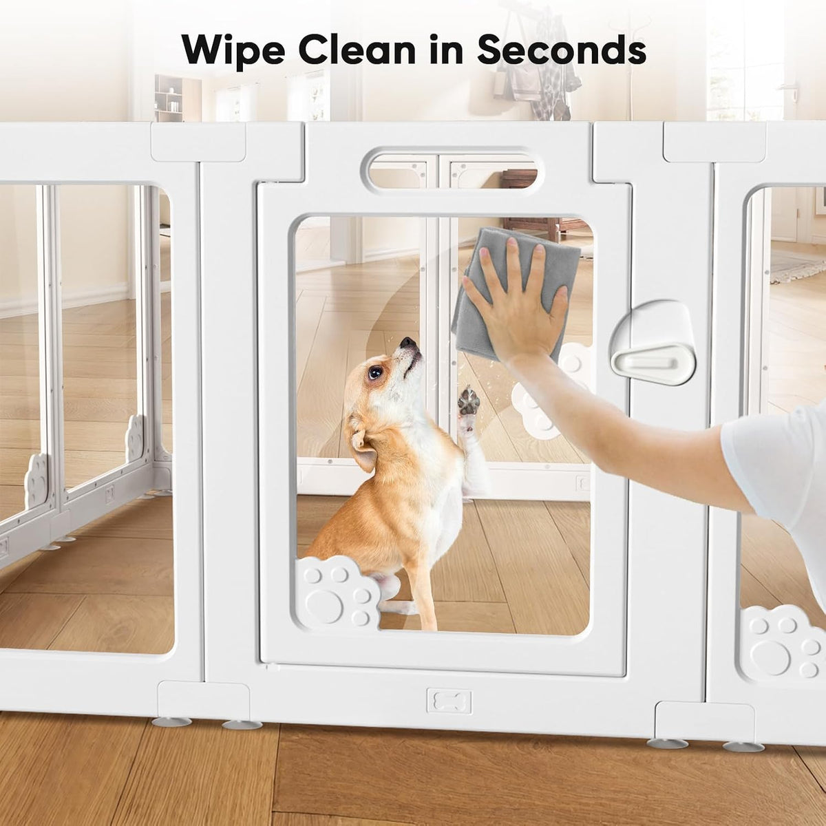 24” acrylic clear dog play pen indoors 8, side view