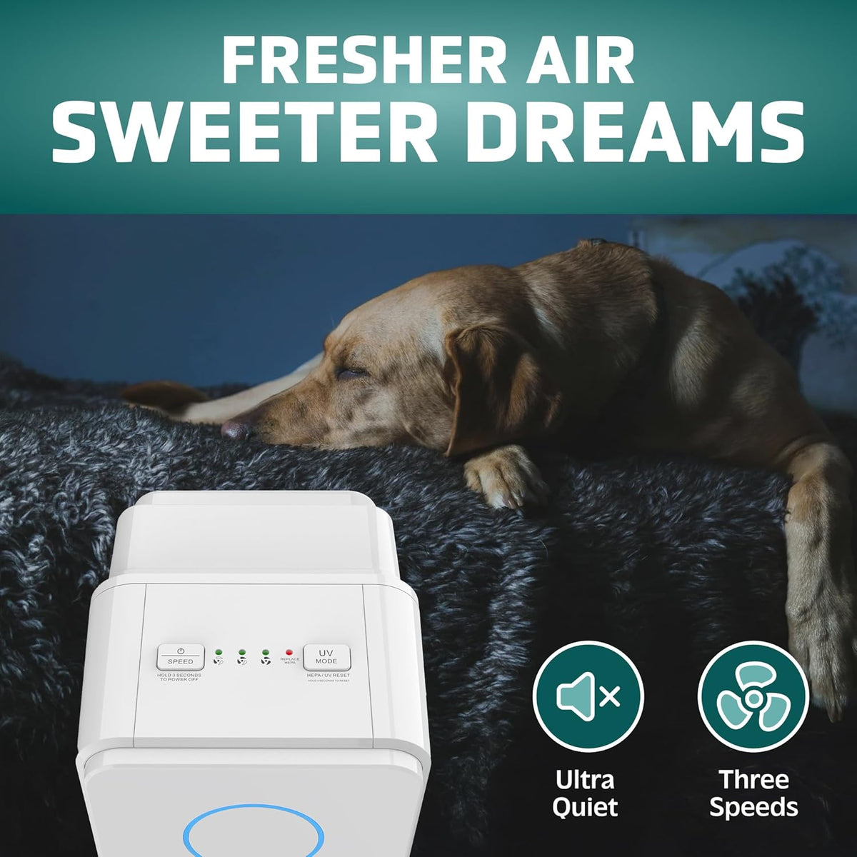 germguardian air purifier for homes with pets, h13, close-up detail