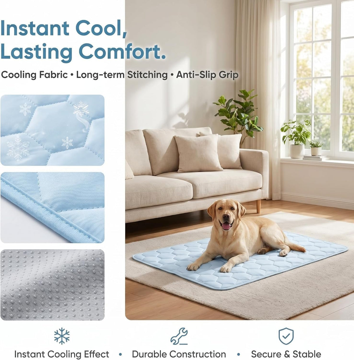 dog cooling mat for large dogs,washable self cooling, front angle view