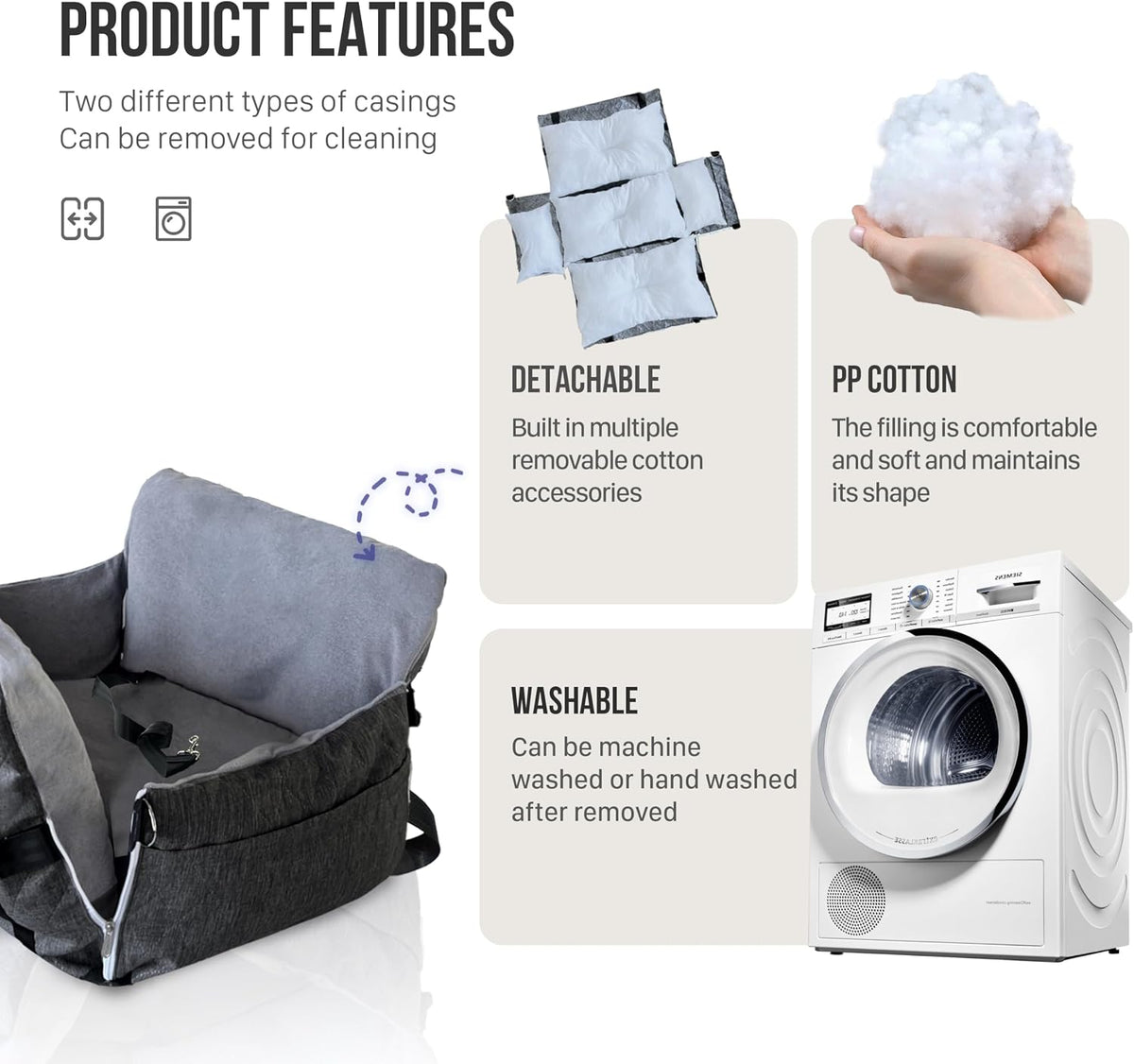 dog car seat for large/medium dogs under 60 showing dimensions