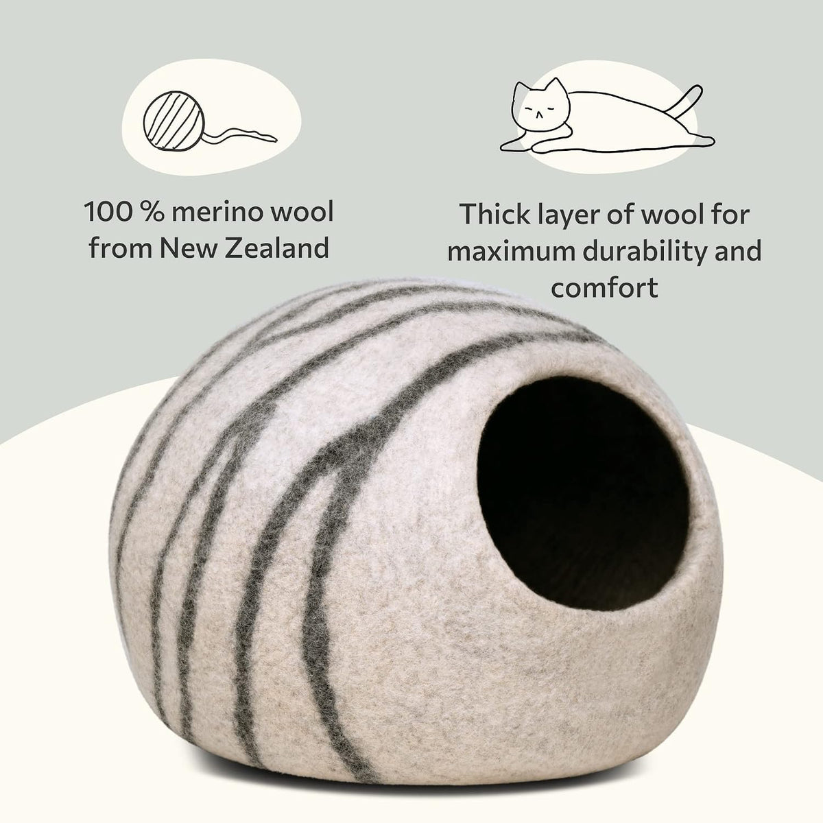 meowfia cat cave - merino wool bed for, close-up detail
