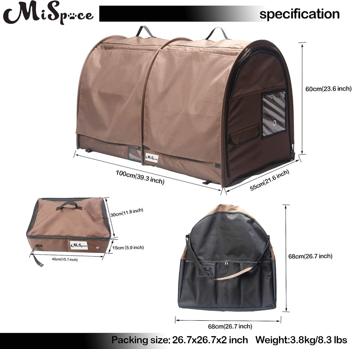 mispace portable twin compartment show house cat cage/condo, side view